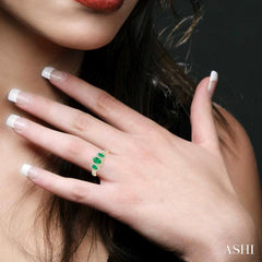 6x4 MM & 5x3 MM Triple Oval Shape Emerald and 1/5 Ctw Round Cut Diamond Precious Ring in 10K Yellow Gold