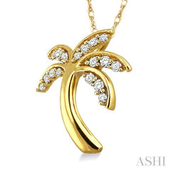 1/10 Ctw Palm Tree Round Cut Diamond Pendant in 10K Yellow Gold with Chain