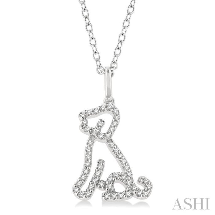 1/6 Ctw Petite Sitting Dog Round Cut Diamond Fashion Pendant With Chain in 10K White Gold