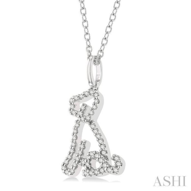 1/6 Ctw Petite Sitting Dog Round Cut Diamond Fashion Pendant With Chain in 10K White Gold
