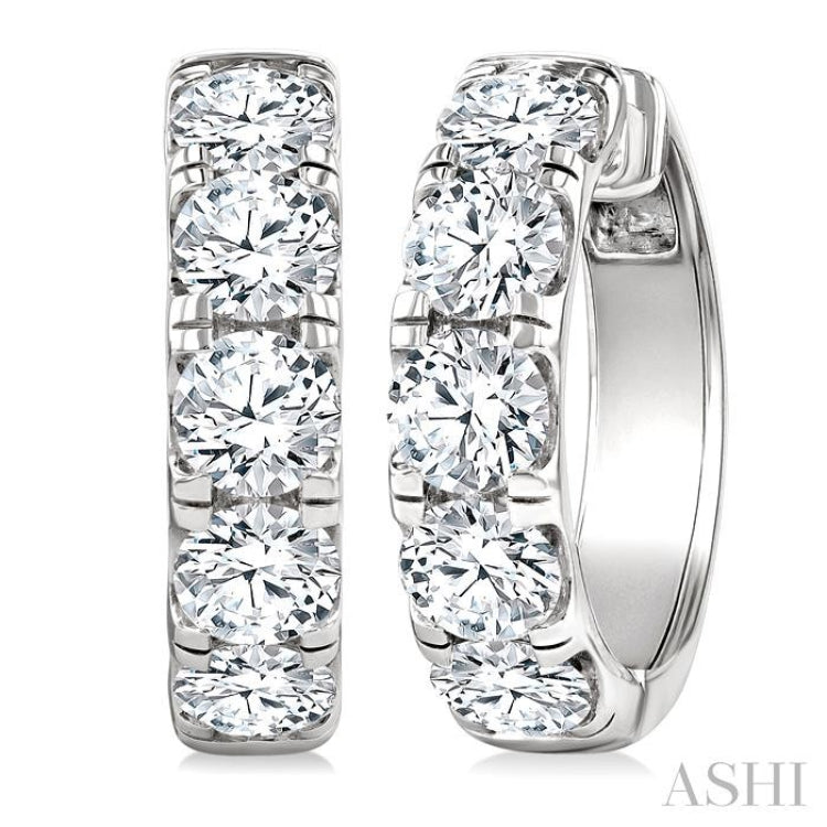 5 Ctw Round Cut Diamond Hoop Earrings in 14K White gold