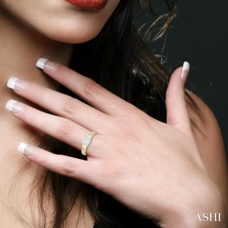 3/4 Ctw Diamond Lovebright Engagement Ring in 14K Yellow and White Gold