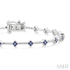 1 MM Round Cut Sapphire Clover and Bead Bijoux Link Precious Tennis Bracelet in 14K White Gold