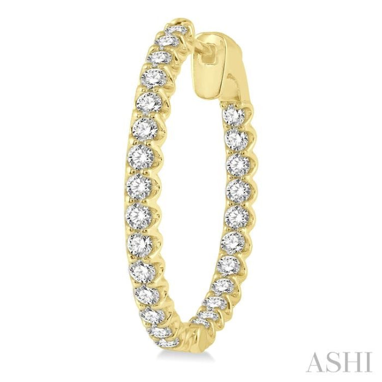 2 Ctw Inside-Out Round Cut Diamond Hoop Earrings in 14K Yellow Gold