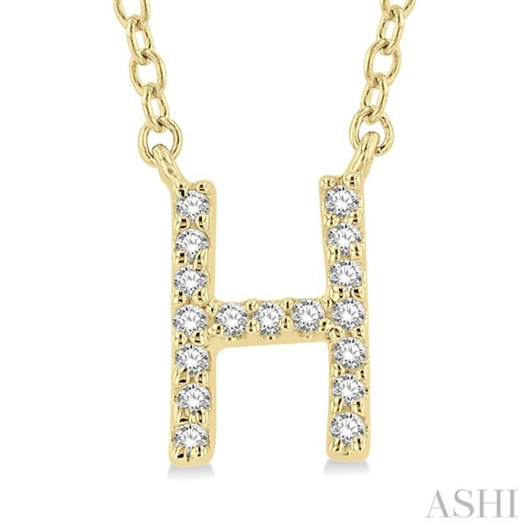 1/20 Ctw Initial 'H' Round Cut Diamond Pendant With Chain in 10K Yellow Gold
