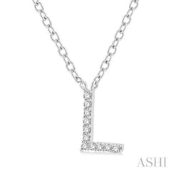 1/20 Ctw Initial 'L' Round Cut Diamond Pendant With Chain in 10K White Gold
