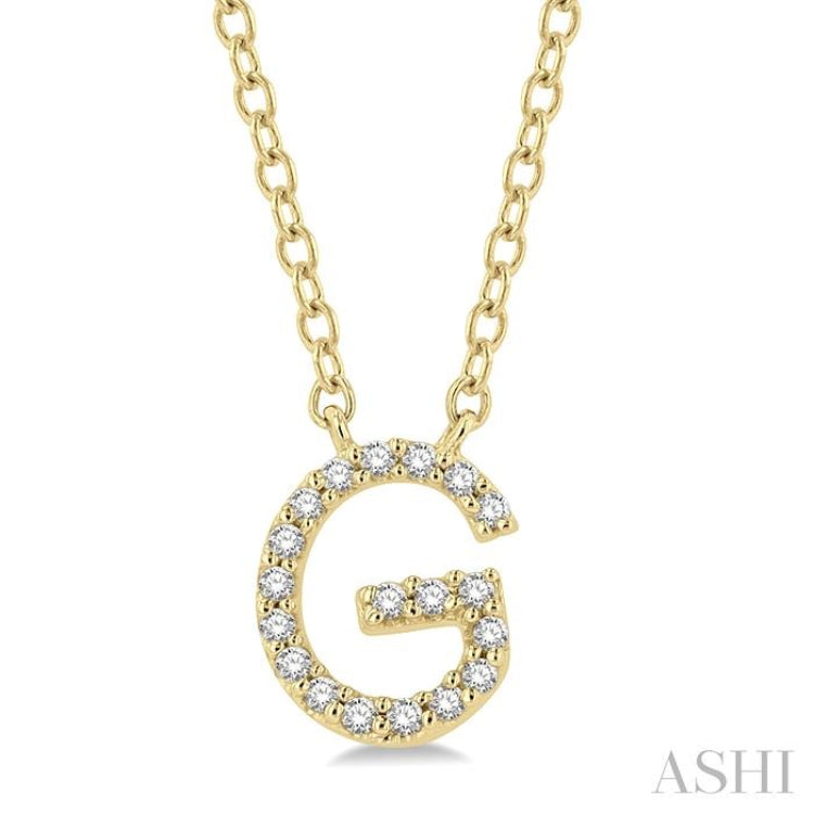 1/20 Ctw Initial 'G' Round Cut Diamond Pendant With Chain in 10K Yellow Gold