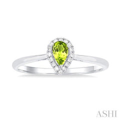 5x3 MM Pear Shape Peridot and 1/20 Ctw Round Cut Diamond Halo Semi-Precious Ring in 10K White Gold