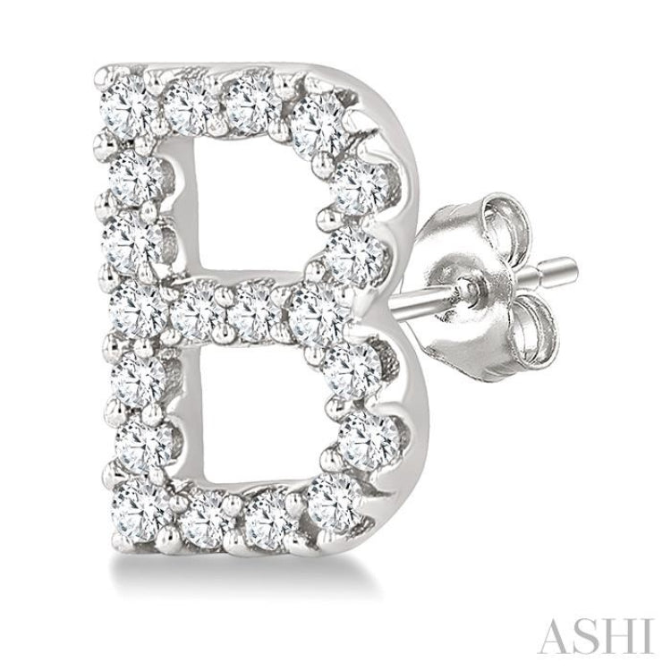 1/8 Ctw Initial 'B' Single Cut Diamond Earrings in 10K White Gold