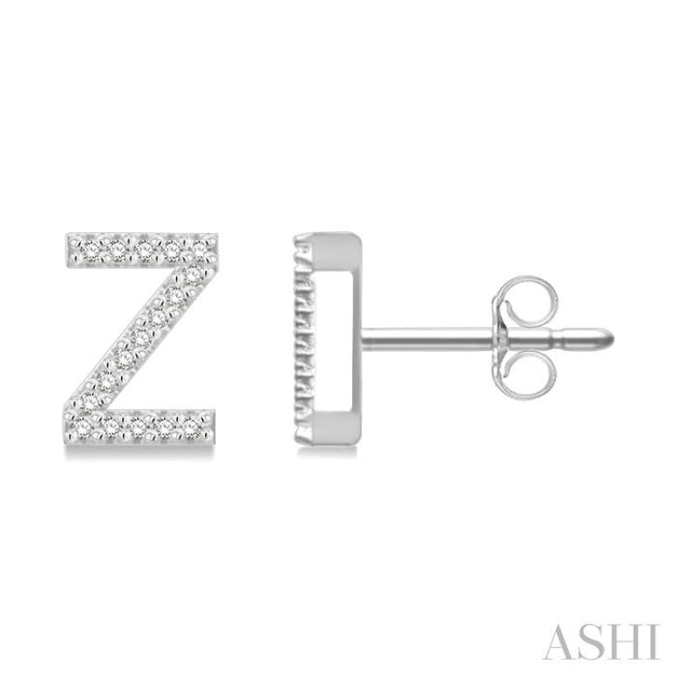 1/10 Ctw Initial 'Z' Single Cut Diamond Earrings in 10K White Gold
