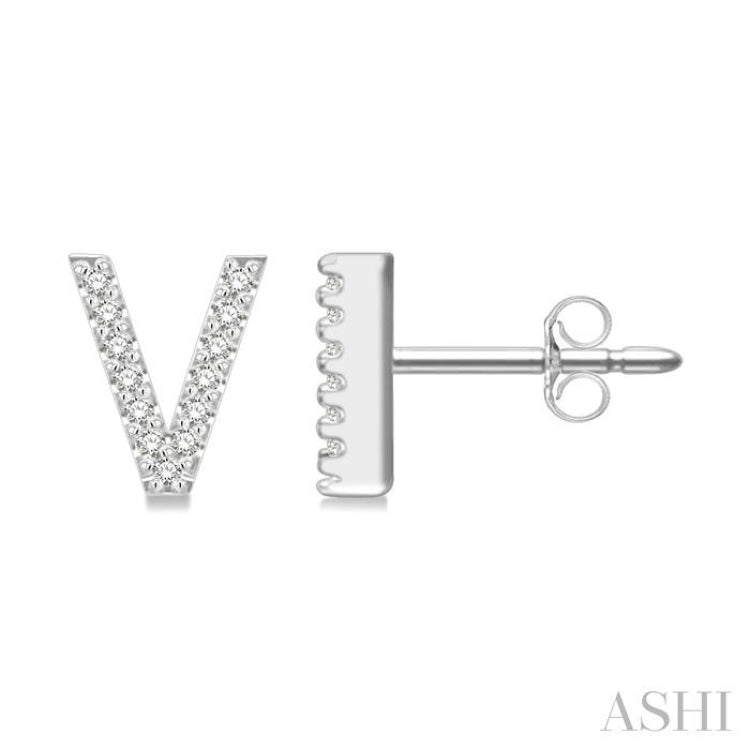 1/10 Ctw Initial 'V' Single Cut Diamond Earrings in 10K White Gold