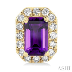 5x3 MM Octagonal Shape Amethyst and 1/8 Ctw Single Cut Diamond Halo Semi-Precious Stud Earrings in 10K Yellow Gold