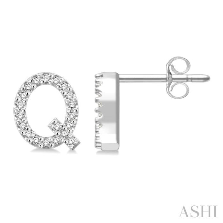 1/8 Ctw Initial 'Q' Single Cut Diamond Earrings in 10K White Gold