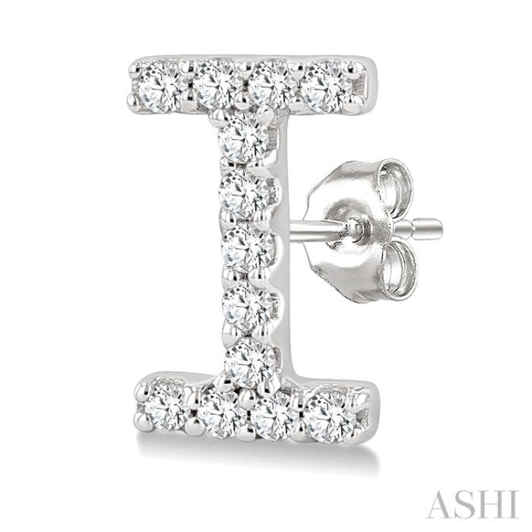 1/10 Ctw Initial 'I' Single Cut Diamond Earrings in 10K White Gold