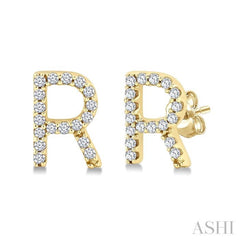 1/10 Ctw Initial 'R' Single Cut Diamond Earrings in 10K Yellow Gold