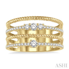 3/8 Ctw Rope and Round Diamond Multi Row Layered Fashion Ring in 14K Yellow Gold