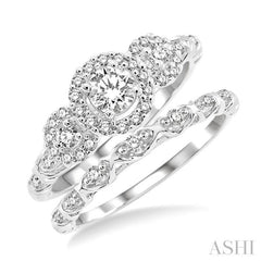 1/2 Ctw Diamond Wedding Set with 1/2 Ctw Round Cut Engagement Ring and 1/20 Ctw Wedding Band in 14K White Gold