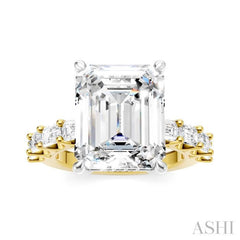 1 1/3 Ctw Emerald Shape Emerald and Round Cut Diamond Semi-Mount Engagement Ring in 14K Yellow and White Gold