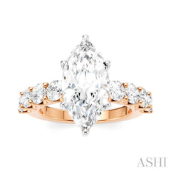 1 1/3 Ctw Marquise Shape Round Cut Diamond Semi-Mount Engagement Ring in 14K Rose and White Gold