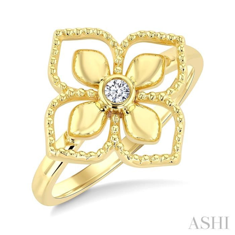 1/20 Ctw Floral Medallion Bezel Set Round Cut Diamond Fashion Ring in 10K Yellow Gold