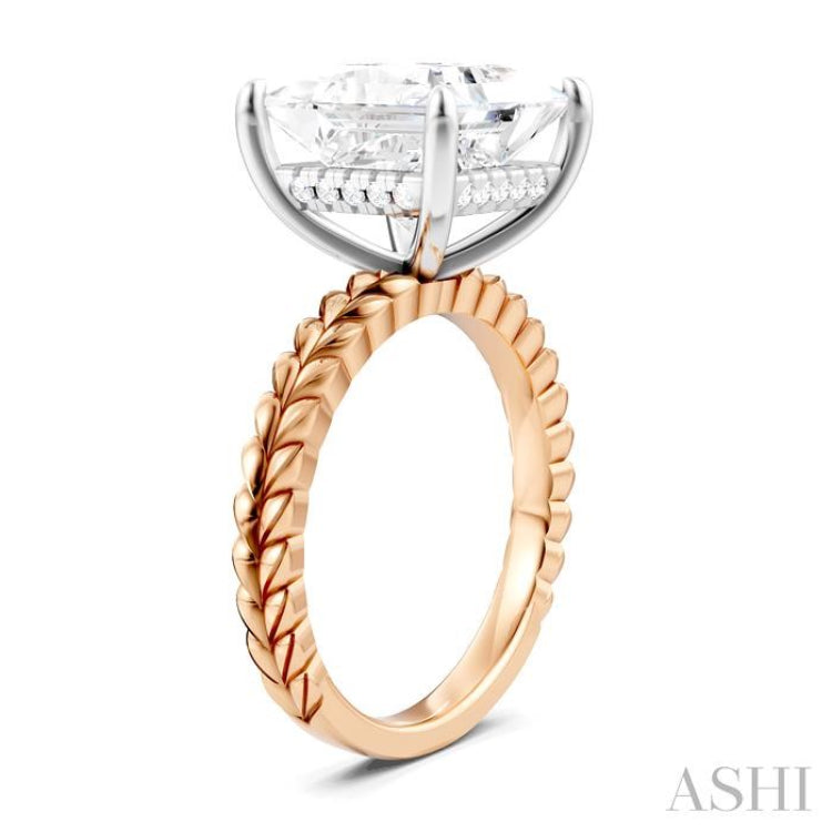 1/8 Ctw Princess Shape Round Cut Diamond Semi-Mount Engagement Ring in 14K Rose and White Gold