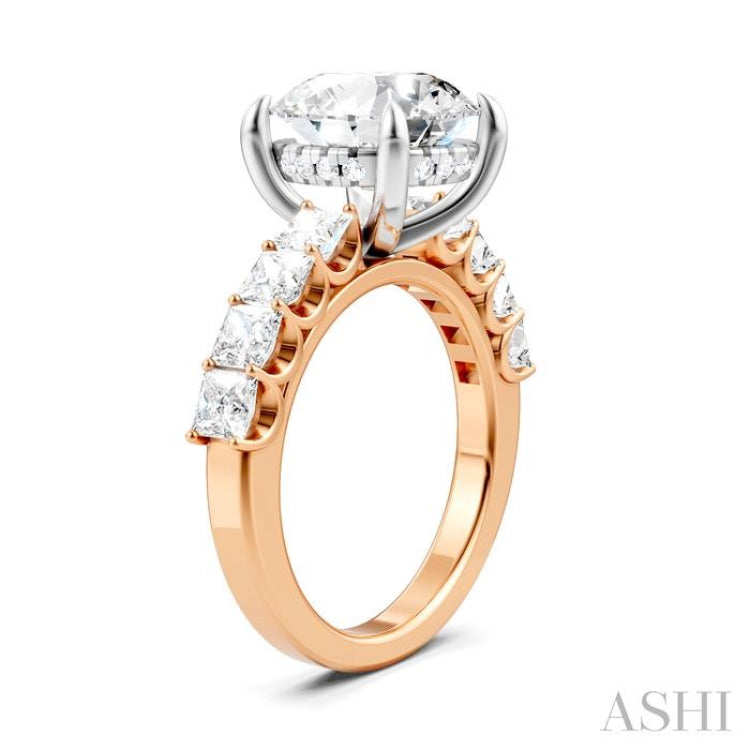 1 1/3 Ctw Round Shape Princess and Round Cut Diamond Semi-Mount Engagement Ring in 14K Rose and White Gold