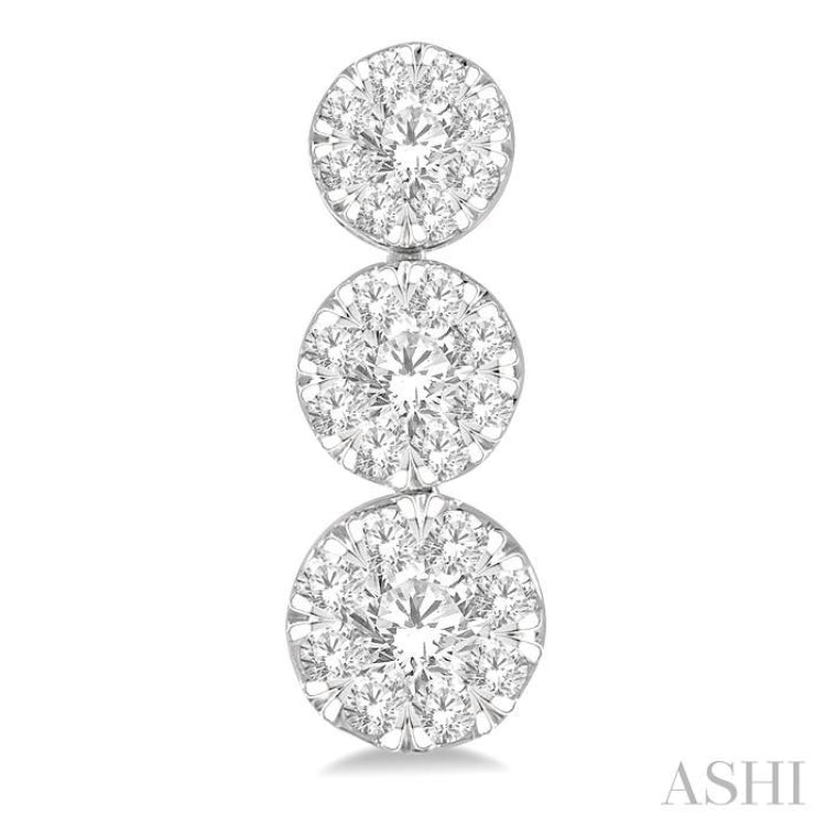 1 Ctw Hanging Triple Mount Lovebright Round Cut Diamond Earrings in 14K White Gold