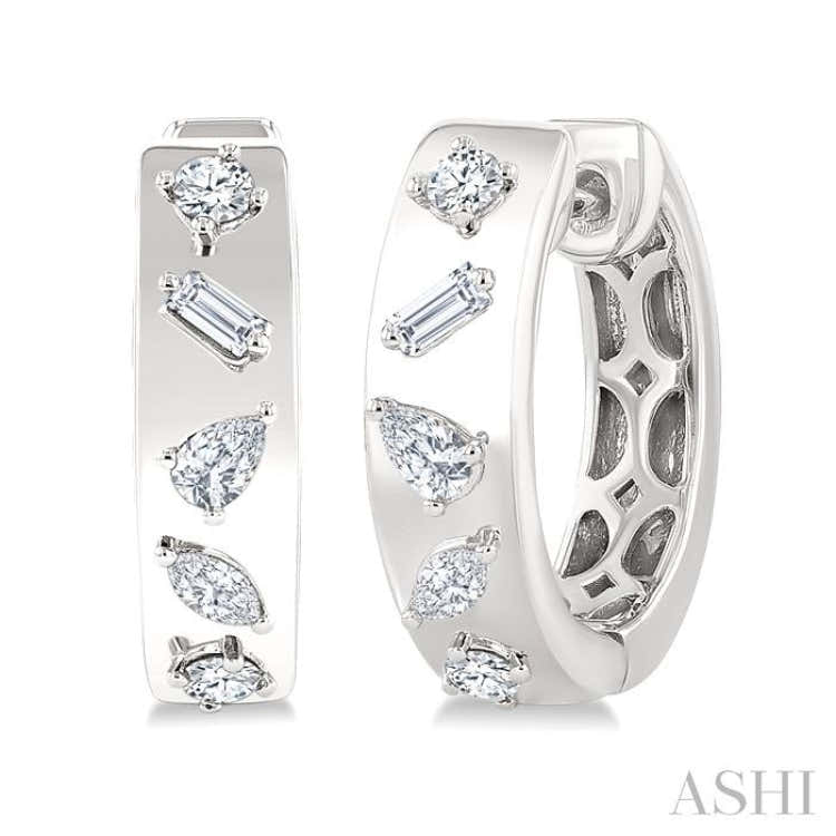 1/3 Ctw Mixed Cut Diamond Fashion Hoop Earrings in 14K White Gold
