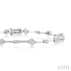 1 1/5 Ctw Mixed Diamond Cut Bar Link Bracelet in 14K White Gold