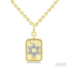 1/10 Ctw Star Of David Round Cut Diamond Rectangular Fluted Medallion Pendant With Chain in Yellow Gold Vermeil