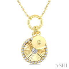 1/6 Ctw Fluted Circle Charm Round Cut Diamond Pirouette Fashion Pendant With Chain in 10K Yellow and White Gold