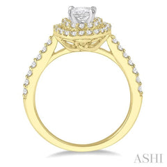 1/2 Ctw Diamond Ladies Engagement Ring with 1/4 Ct Oval Cut Center Stone in 14K Yellow and White Gold