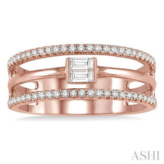 1/3 Ctw Three Row Layered Baguette & Round Diamond Fashion Ring in 14K Rose Gold