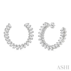 3/4 Ctw Graduated Baguette Diamond Hoop Earrings in 14K White Gold