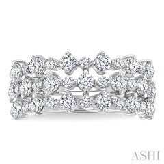 1 1/2 Ctw Triple Row Round Cut Diamond Fashion Band in 14K White Gold