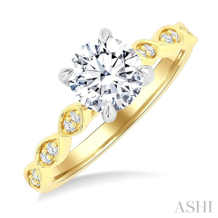 1/8 Ctw Round Cut Diamond Circular Shape Marquise Motif Carved Round Shape Semi-Mount Engagement Ring in 14K Yellow and White Gold