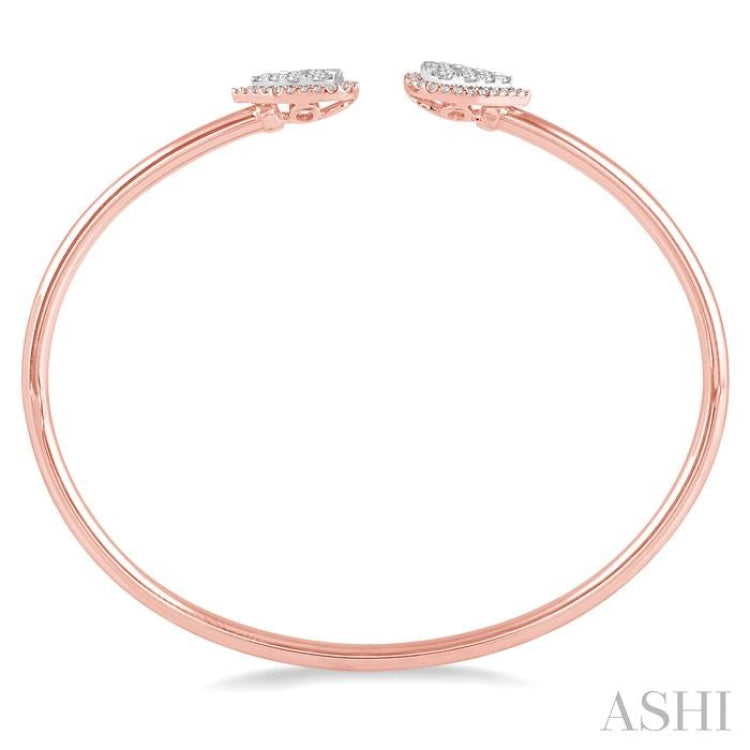 5/8 Ctw Pear Shape Lovebright Open Cuff Diamond Bangle in 14K Rose and White Gold