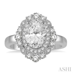5/8 Ctw Oval Semi-Mount Round Cut Diamond Engagement Ring in 14K White Gold