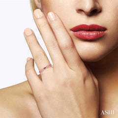 1.25 MM Round Cut Ruby and 1/20 Ctw Round Cut Diamond Precious Half Eternity Wedding Band in 14K Rose Gold