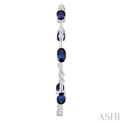 5X3 MM Oval Shape Sapphire and 7/8 Ctw Round Cut Diamond Precious Inside-Out Hoop Earrings in 14K White Gold