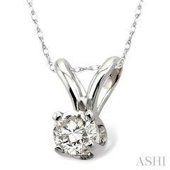 Round Cut Diamond Solitaire Pendant in 14K White Gold with Chain