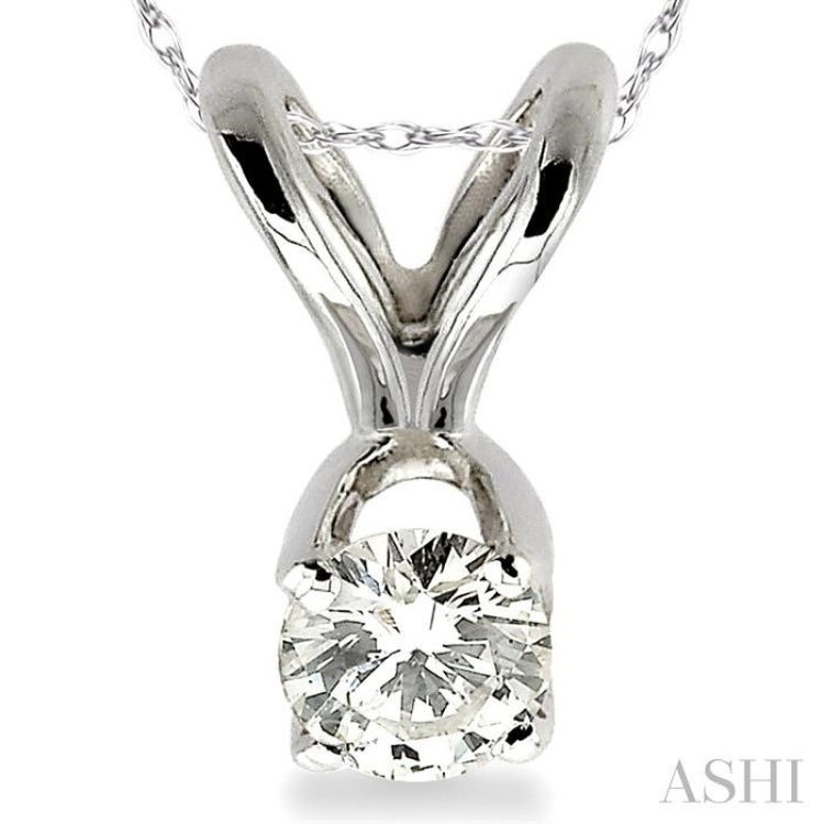 Round Cut Diamond Solitaire Pendant in 14K White Gold with Chain