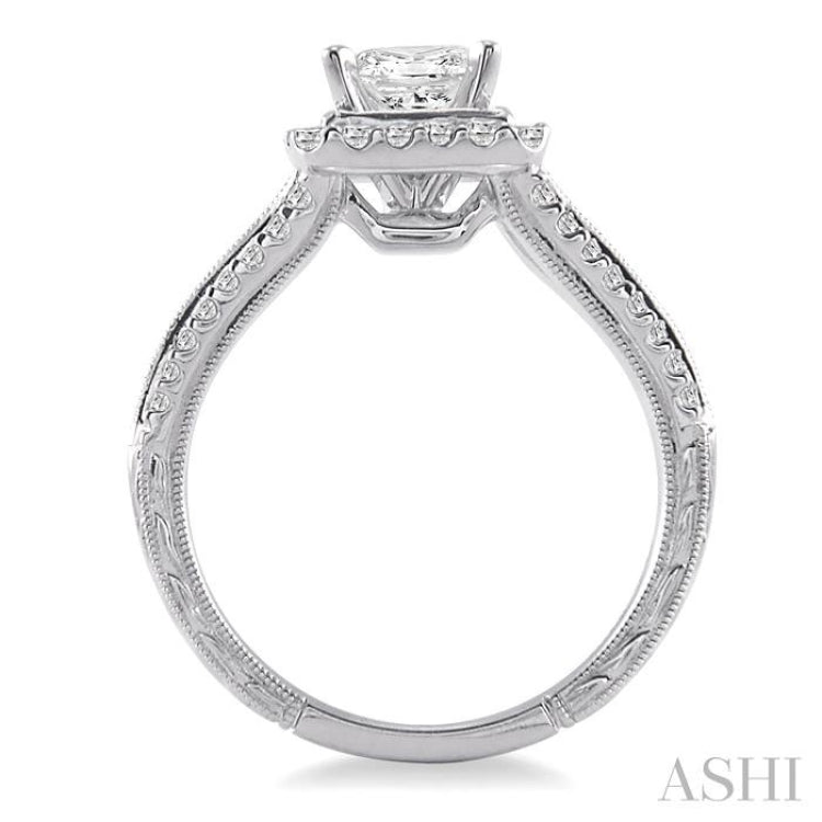 1 1/6 ctw Diamond Engagement Ring with 3/4 ct Princess Cut Center Stone in 14K White Gold