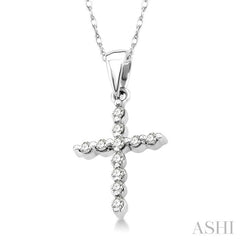 1/10 Ctw Round Cut Diamond Cross Petite Pendant in 10K White Gold with Chain