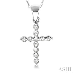 1/10 Ctw Round Cut Diamond Cross Petite Pendant in 10K White Gold with Chain