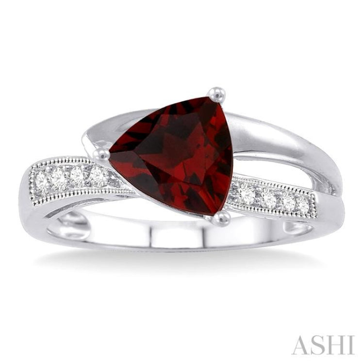 8x8mm Trillion Cut Garnet and 1/20 ctw Single Cut Diamond Ring in 10K White Gold