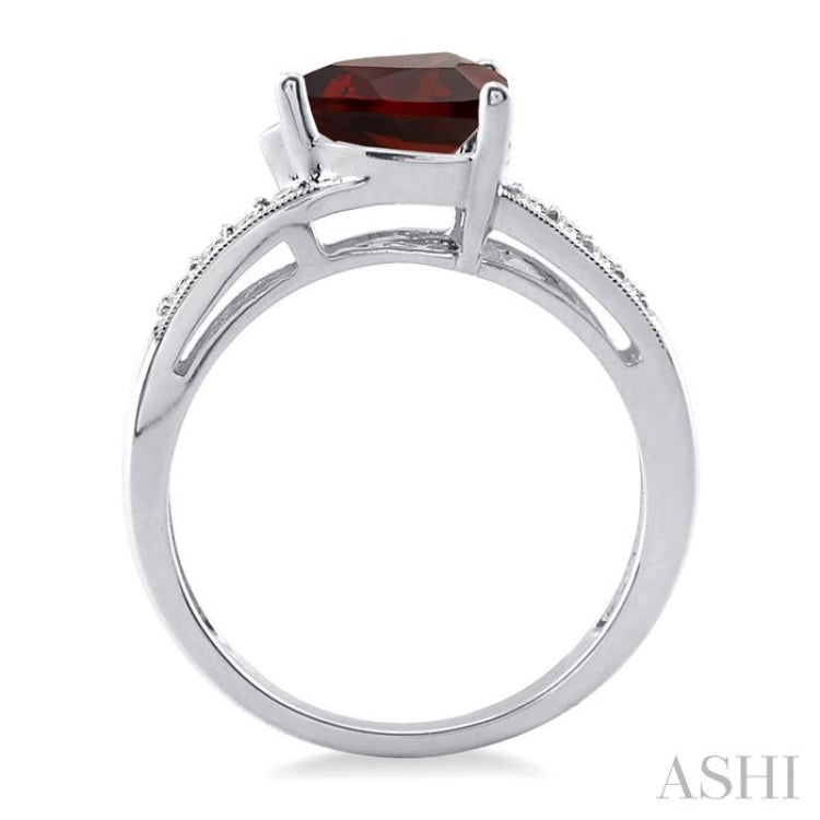 8x8mm Trillion Cut Garnet and 1/20 ctw Single Cut Diamond Ring in 10K White Gold