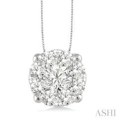 1.00 ctw Round Cut Lovebright Diamond Pendant in 14K White Gold with Chain