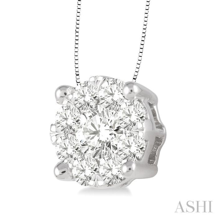 1.00 ctw Round Cut Lovebright Diamond Pendant in 14K White Gold with Chain