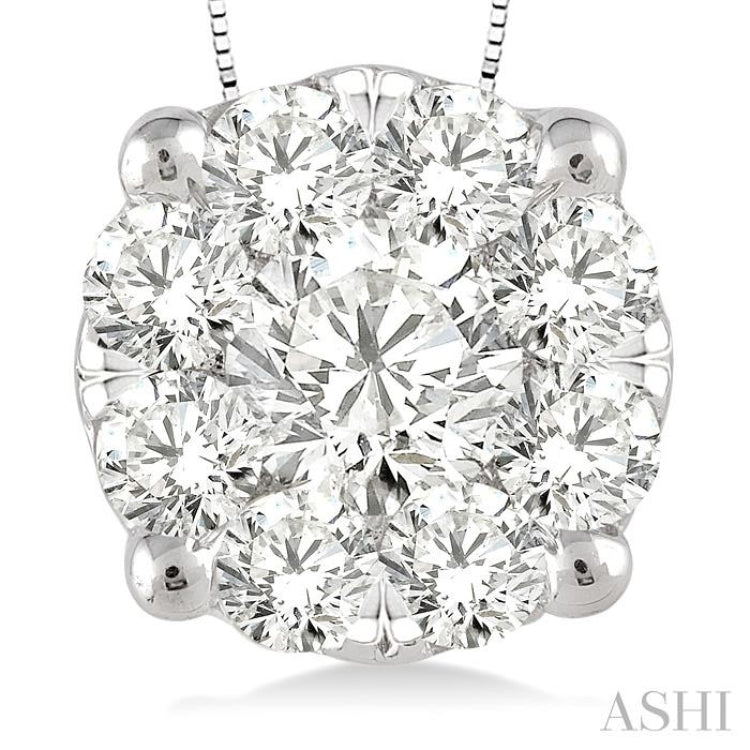 1.00 ctw Round Cut Lovebright Diamond Pendant in 14K White Gold with Chain